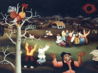 Ivan Generalic, 1961, Pomrcina sunca (The eclipse), ulje na staklu (oil on glass), 76x145 cm