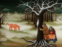 Ivan Generalić, 1961, Rogati konj (The Unicorn), ulje na staklu (oil on glass), 76×145 cm