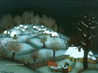 Ivan Generalic, 1961, Selo zimi (Village in winter), ulje na staklu (oil on glass)