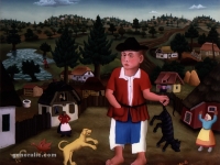 Ivan Generalic, 1962, Djecak s mackom (Boy with a cat), ulje na staklu (oil on glass)