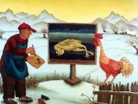 Ivan Generalic, 1964, Slikanje zimi (Painting in winter), ulje na staklu (oil on glass)