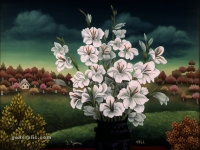 Ivan Generalic, 1966, Bijelo cvijece (White flowers), ulje na staklu (oil on glass)