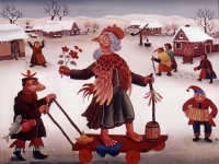 Ivan Generalić, 1966, Fašnik u Hlebninama (Masquerade in Hlebine), ulje na staklu (oil on glass)
