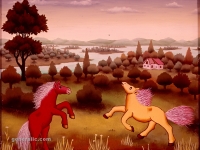 Ivan Generalic, 1966, Konji se igraju (Horses playing), ulje na staklu (oil on glass)