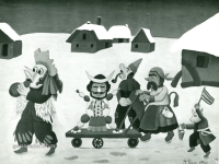 Ivan Generalić, 1966, Maškare zimi (Carnival in winter),ulje na staklu (oil on glass)