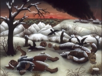 Ivan Generalic, 1966, Mrtvi seljaci (Dead peasants), ulje na staklu (oil on glass)