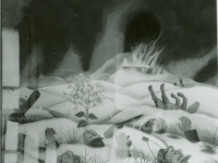 Ivan Generalic, 1966, Mrtvi vojnici u snijegu (Dead soldiers in the snow), ulje na staklu (oil on glass)