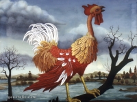 Ivan Generalic, 1966, Pijetao (The rooster), ulje na staklu (oil on glass), 85x95 cm