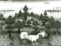 Ivan Generalic, 1966, Ptica u polju (Bird on a meadow), ulje na staklu (oil on glass)