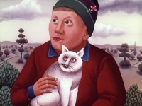 Ivan Generalic, 1967, Djecak s mackom (Boy with a cat), ulje na staklu (oil on glass)