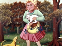 Ivan Generalic, 1967, Djevojcica sa zecom (Girl carrying a rabbit), ulje na staklu (oil on glass)