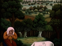 Ivan Generalic, 1968, Cuvanje krave (Cow keeping), ulje na staklu (oil on glass)
