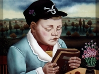 Ivan Generalic, 1968, Djecak uci (Boy is studying), ulje na staklu (oil on glass)