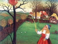 Ivan Generalic, 1968, Djevojcica s pijetlom (Girl with a rooster), ulje na staklu (oil on glass)