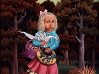 Ivan Generalic, 1968, Djevojcica s pticom (Girl with a bird), ulje na staklu (oil on glass), 80x65 cm