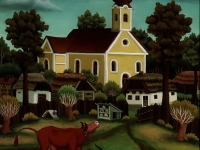 Ivan Generalic, 1968, Krave odmaraju (Cows resting), ulje na staklu (oil on glass)