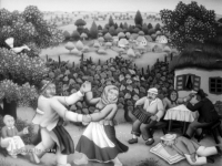 Ivan Generalic, 1968, Ples u vinogradu (Dancing in vineyard), ulje na staklu (oil on glass)