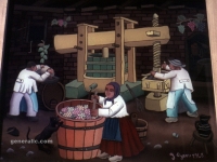 Ivan Generalić, 1968, Prešanje grožđa (Pressing the grapes), ulje na staklu (oil on glass)