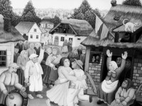 Ivan Generalic, 1968, Seoska zabava (Village party), ulje na staklu (oil on glass)