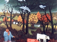 Ivan Generalic, 1969, Bijele ptice (White birds), ulje na staklu (oil on glass)