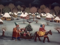 Ivan Generalic, 1969, Darovi na sanjkama (Presents on a slade), ulje na staklu (oil on glass)