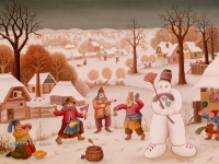 Ivan Generalic, 1969, Snjegovic (A snowman), ulje na staklu (oil on glass)