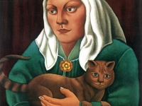 Ivan Generalić, 1969, Žena s mačkom (A woman with a cat), ulje na staklu (oil on glass)