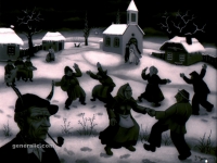 Ivan Generalic, 1969, Zimska zabava (Winter party), ulje na staklu (oil on glass)