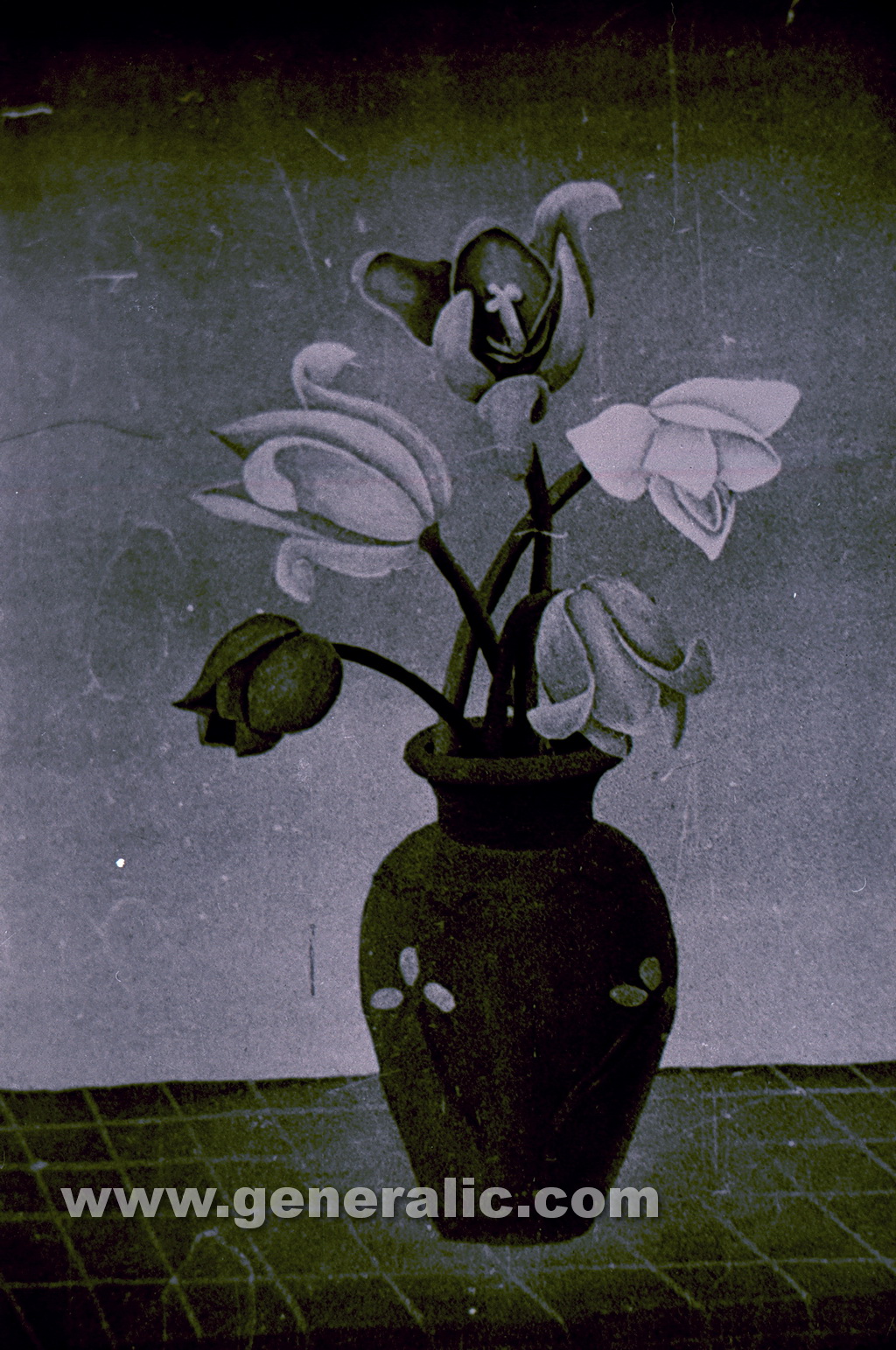 Josip Generalic, 1960, Flowers in a vase, oil on glass