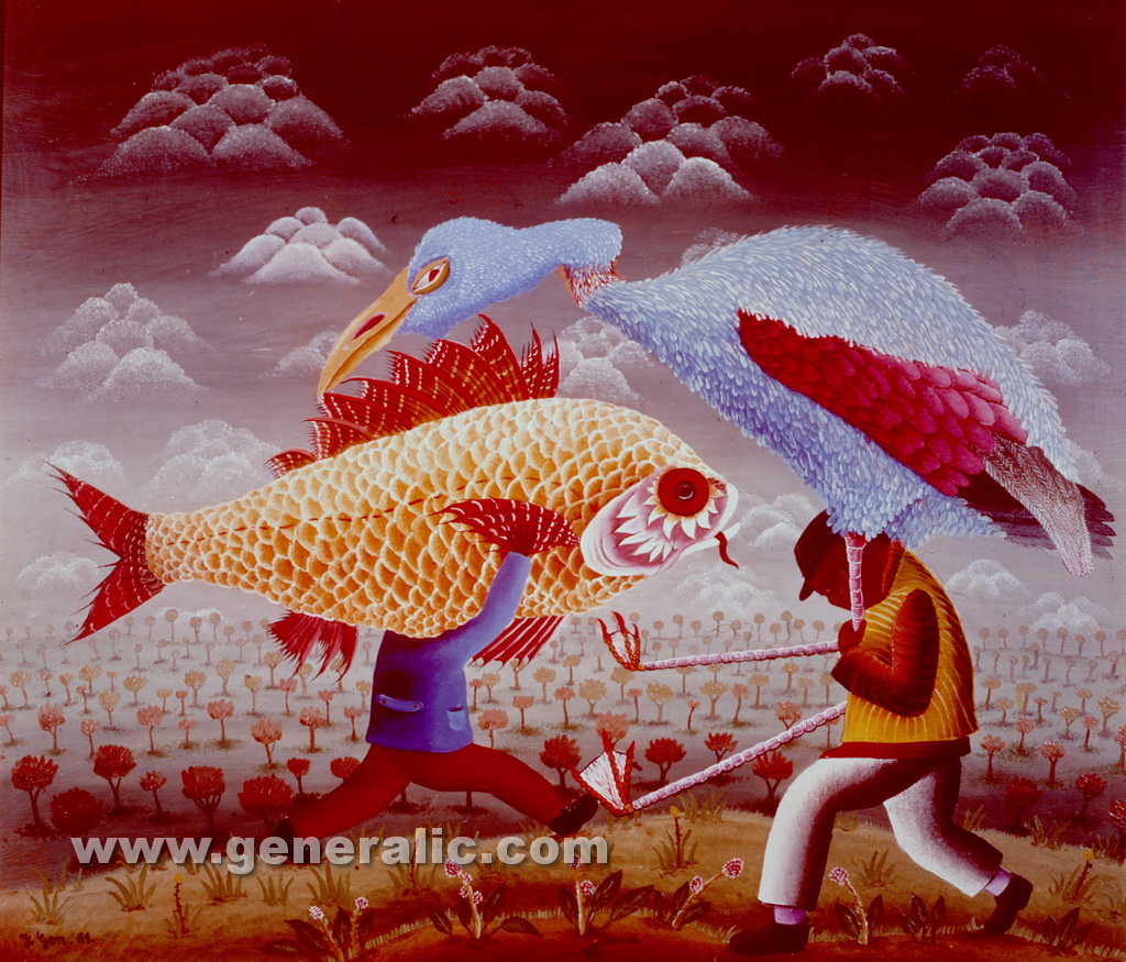 Josip Generalic, 1961, Fisherman and birdhunter, oil on canvas