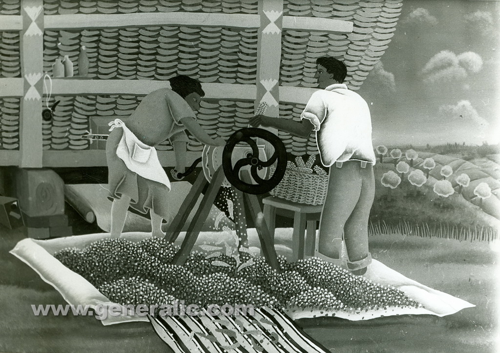 Josip Generalic, 1961, Preparing the corn, oil on glass