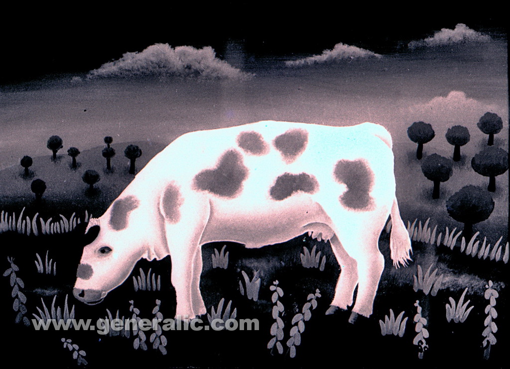 Josip Generalic, 1962, A cow, oil on glass