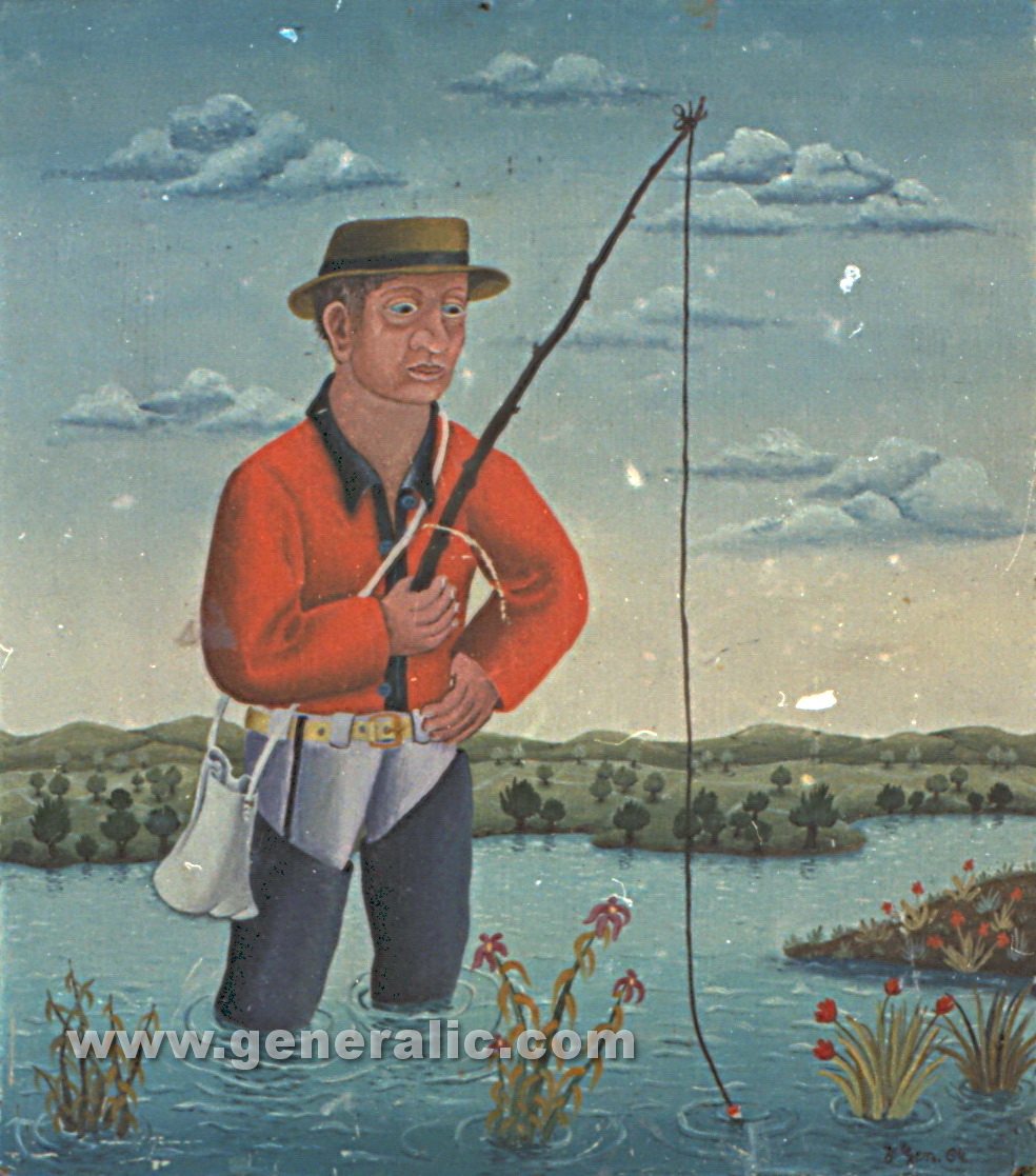 Josip Generalic, 1964, Fisherman in red shirt, oil on canvas