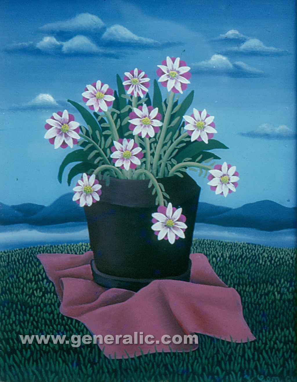 Josip Generalic, 1964, Flowers on a pink blanket, oil on canvas