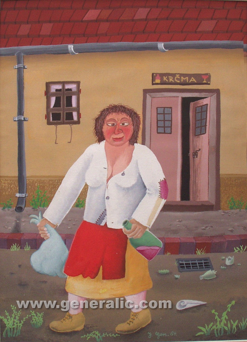 Josip Generalic, 1964, Leaving the pub, oil on canvas