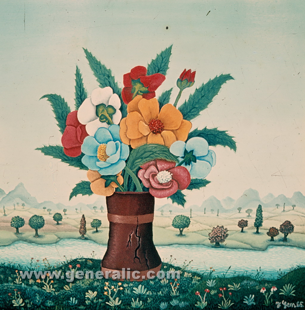 Josip Generalic, 1965, Flowers in a cracked vase, oil on canvas