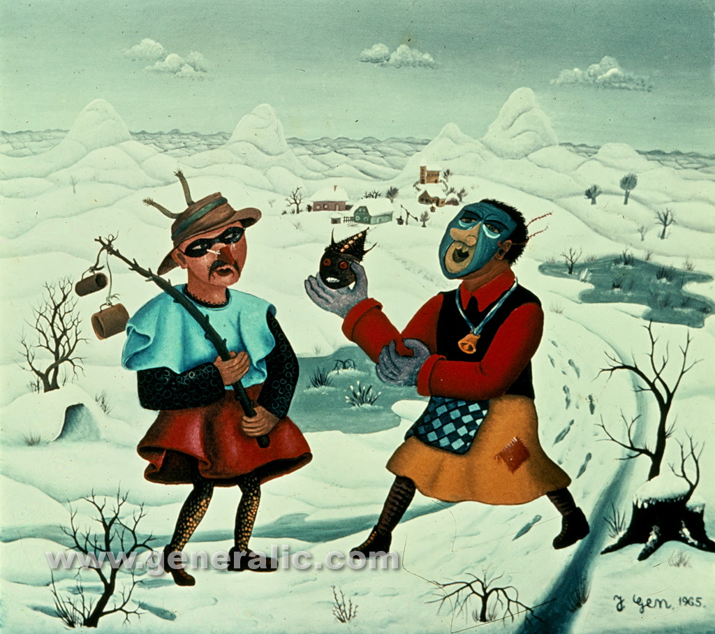 Josip Generalic, 1965, Masquerade on the snow, oil on canvas