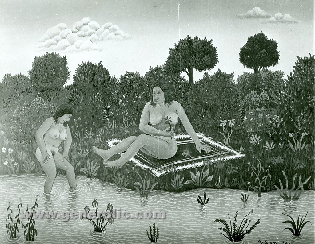 Josip Generalic, 1965, Swimming in a lake, oil on canvas