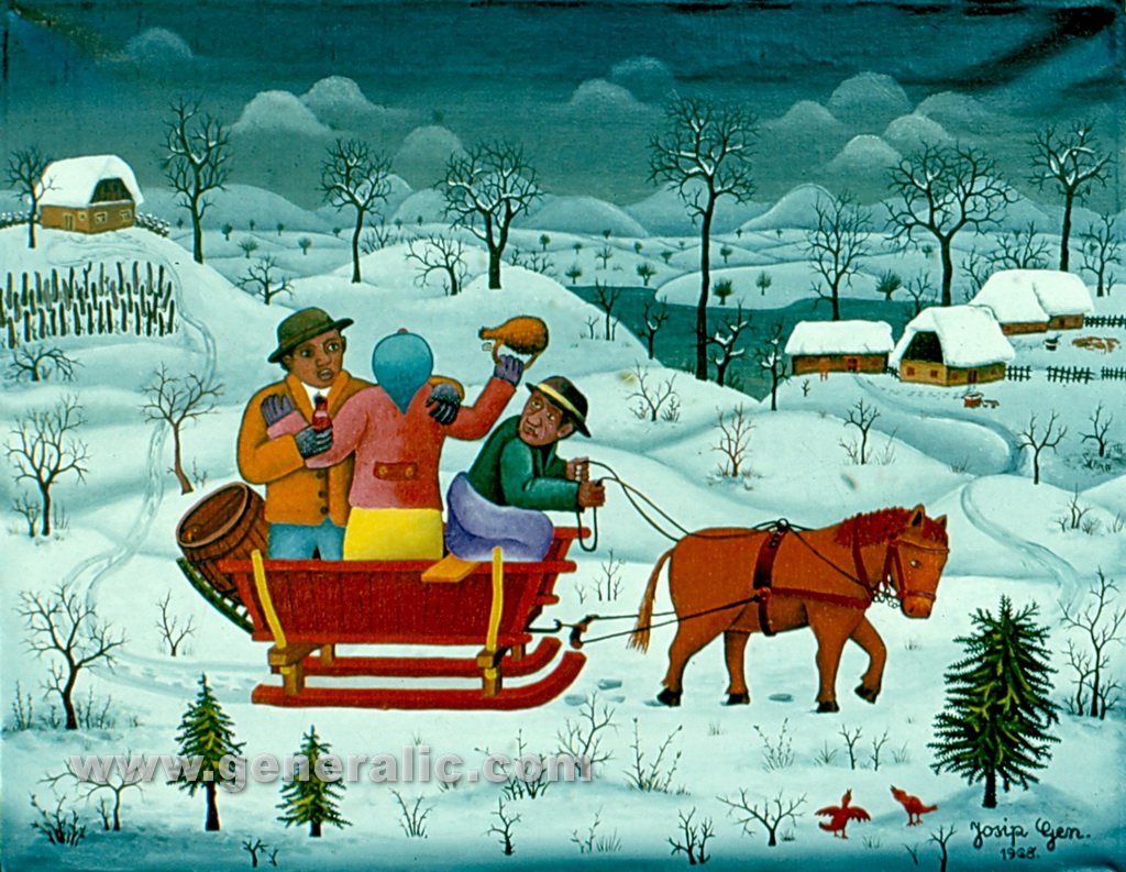 Josip Generalic, 1968, Party on a sledge, oil on canvas