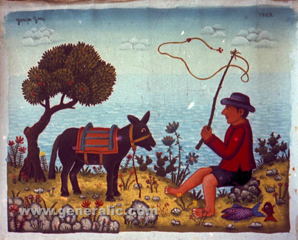 Josip Generalic, 1969, Fisherman with a donkey, oil on canvas