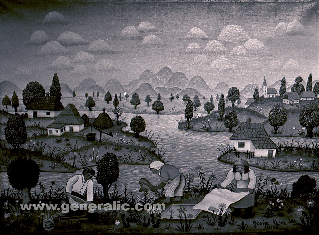 Josip Generalic, 1969, Picnic by the river, oil on canvas