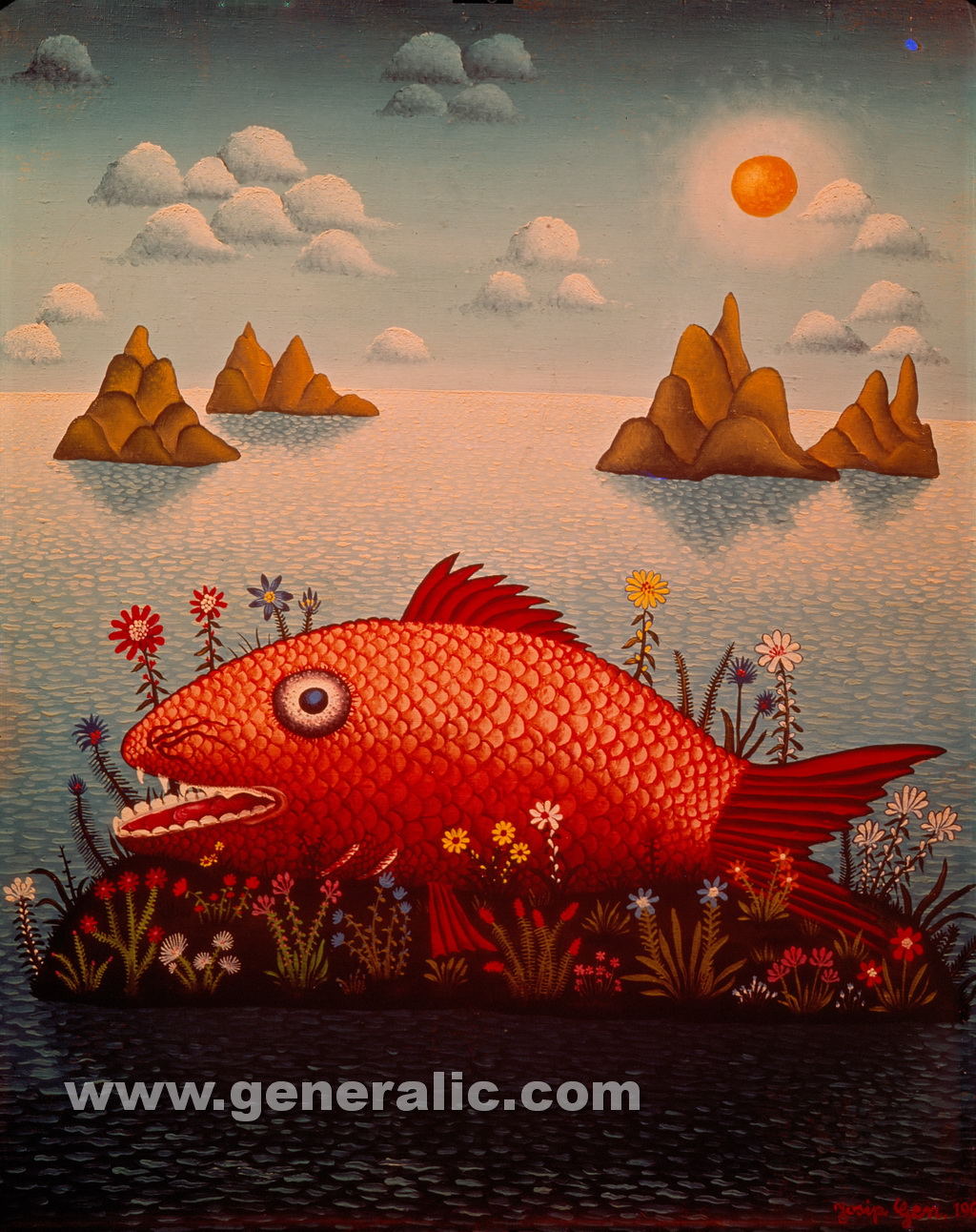 Josip Generalic, 1969, Red fish, oil on canvas
