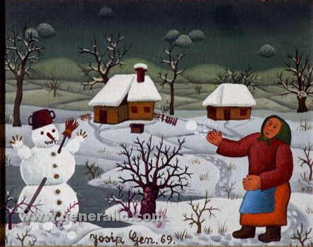 Josip Generalic, 1969, Woman and snowman, oil on canvas
