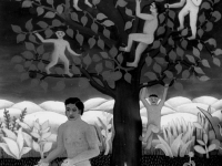Josip Generalic, 1960, Berba jabuka (Picking apples), ulje na staklu (oil on glass)