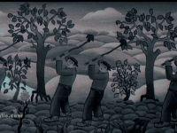 Josip Generalic, 1960, Cetiri radnika (Four workers)ulje na staklu (oil on glass)