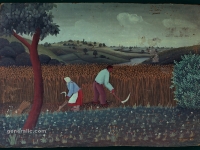 Josip Generalić, 1960, Košnja žita (Mowing the hay)ulje na staklu (oil on glass)