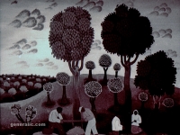 Josip Generalic, 1960, Piljenje stabla (Wood cutting), oil on glassulje na staklu (oil on glass)