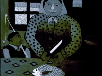 Josip Generalic, 1960, Priprema ribe (Preparing the fish), ulje na staklu (oil on glass)