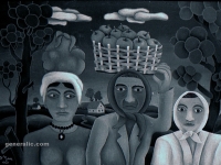 Josip Generalić, 1960, Tri žene (Three women), oil on glass, ulje na staklu (oil on glass)
