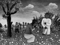 Josip Generalic, 1961, Branje cvijeca (Picking up flowers), ulje na staklu (oil on glass)